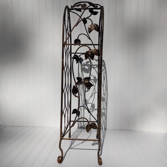 Tall Wine Rack Black Gold Wrought Iron with Grape Leaves 17 Bottle Holder Vtg - Picture 6 of 13